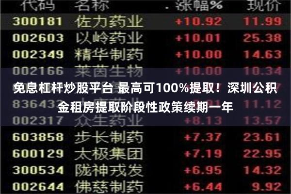 免息杠杆炒股平台 最高可100%提取！深圳公积金租房提取阶段性政策续期一年